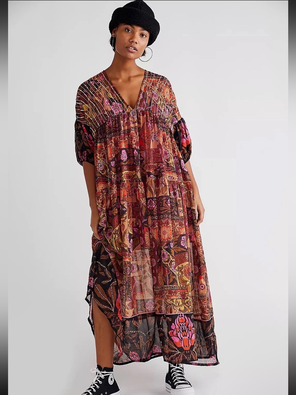 Free People Bali Too Much To Dream Boho Beaded Maxi Dress M NWT